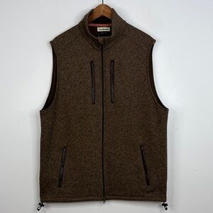 Tom Beckbe Knit Fleece Vest Men XL Brown Full Zip Faux Leather Heritage Workwear